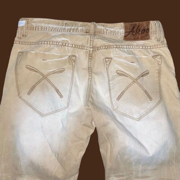 Men’s AKOO Distressed Cotton Straight Leg Denim Tan Jeans Size 38x31 - Picture 7 of 8